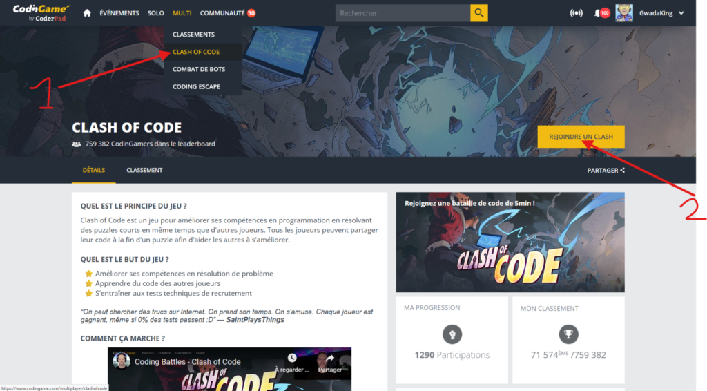 Les clash of code de codingame durent 5 minutes et acceptent jusqu'à 10 joueurs