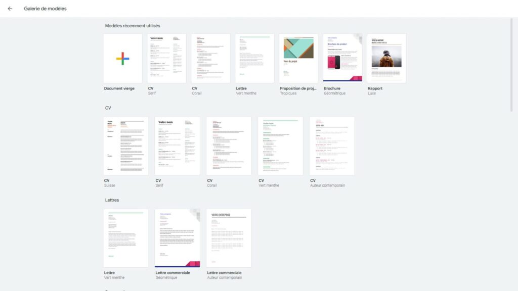 La galerie de modèles de Google Docs offre des designs pensés par des pros