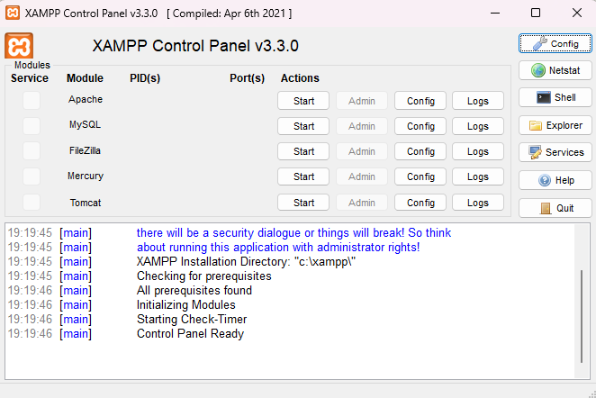 On voit ici les serveurs locaux qu'on peut activer avec Xampp