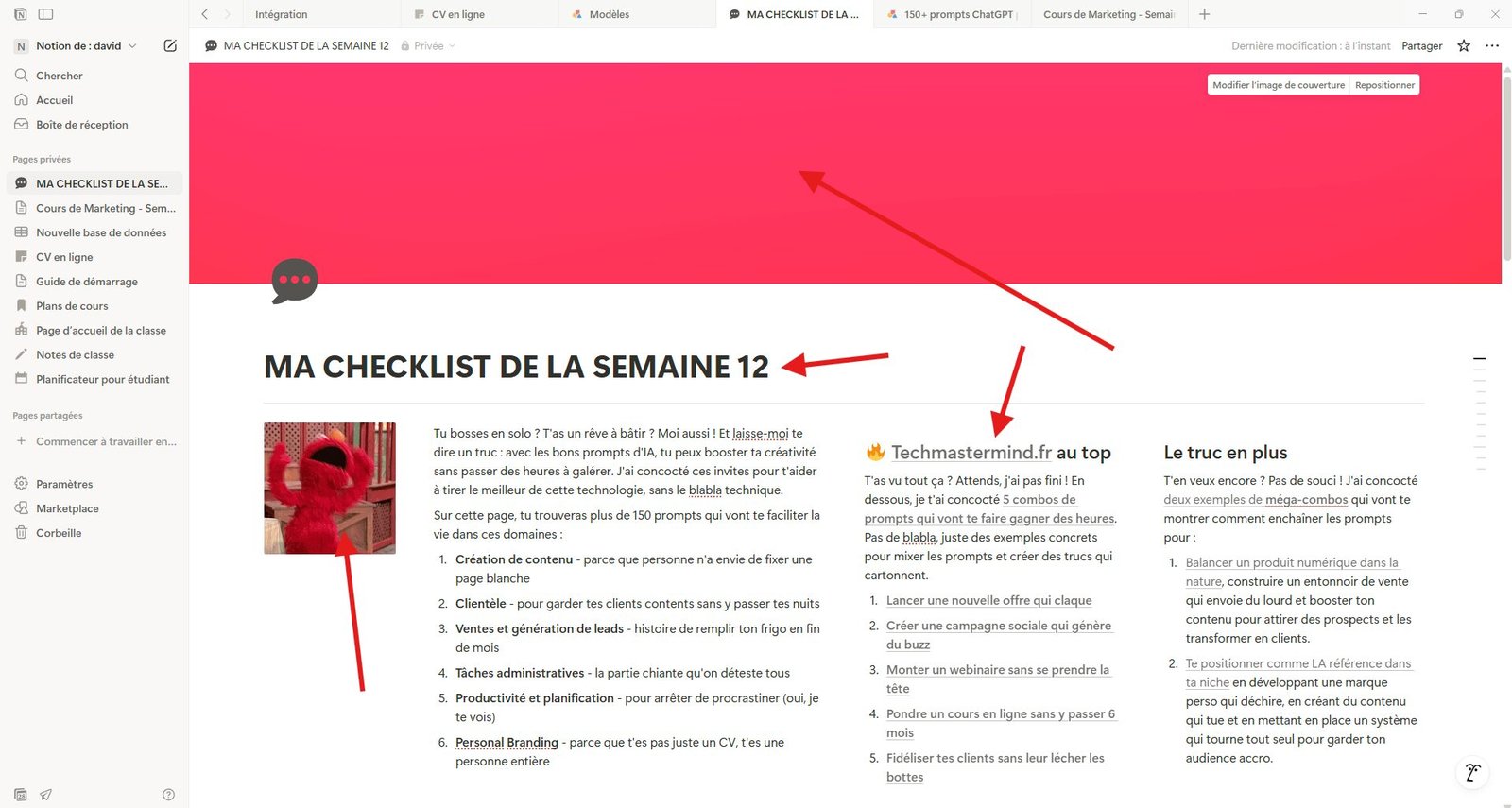 En quelques secondes, on modifie un template Notion.