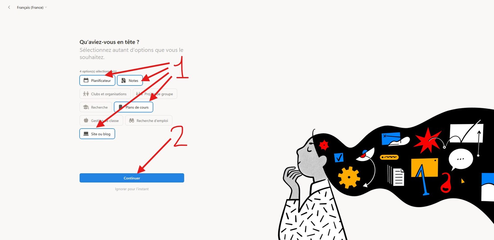 Techmastermind vous conseille de cocher ces cases pour configurer Notion en mode étudiant