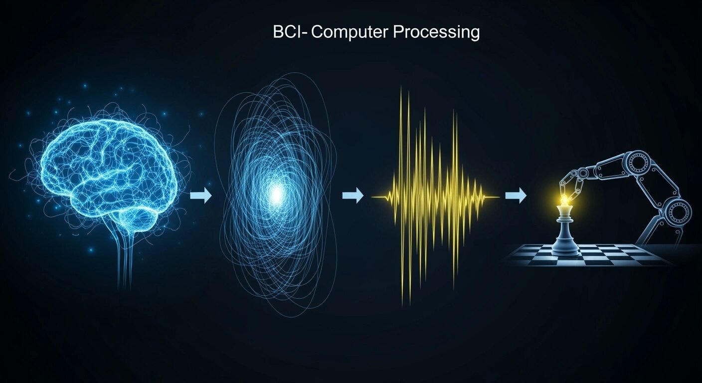 Connecter un cerveau à un ordinateur n’est pas un acte unique, mais une chaîne de traitement de l’information en trois étapes. C’est un processus qui va de l’infiniment petit (le signal d’un neurone) à une action concrète dans notre monde numérique (le mouvement d’un pixel sur un écran).