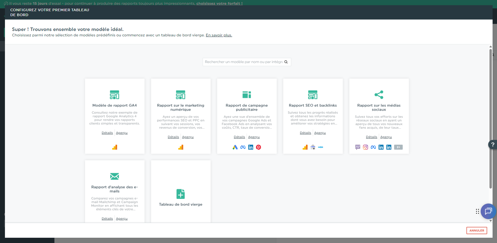 Choisissez ici le type de rapport que vous voulez générer, programmer.