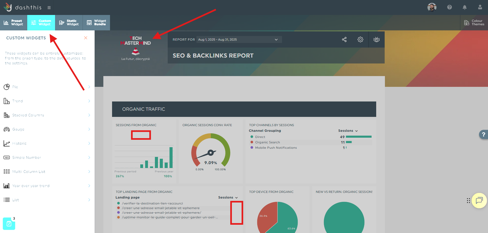 Vous pouvez personnaliser les rapports, ce qui les rend encore plus pro avec DashThis.