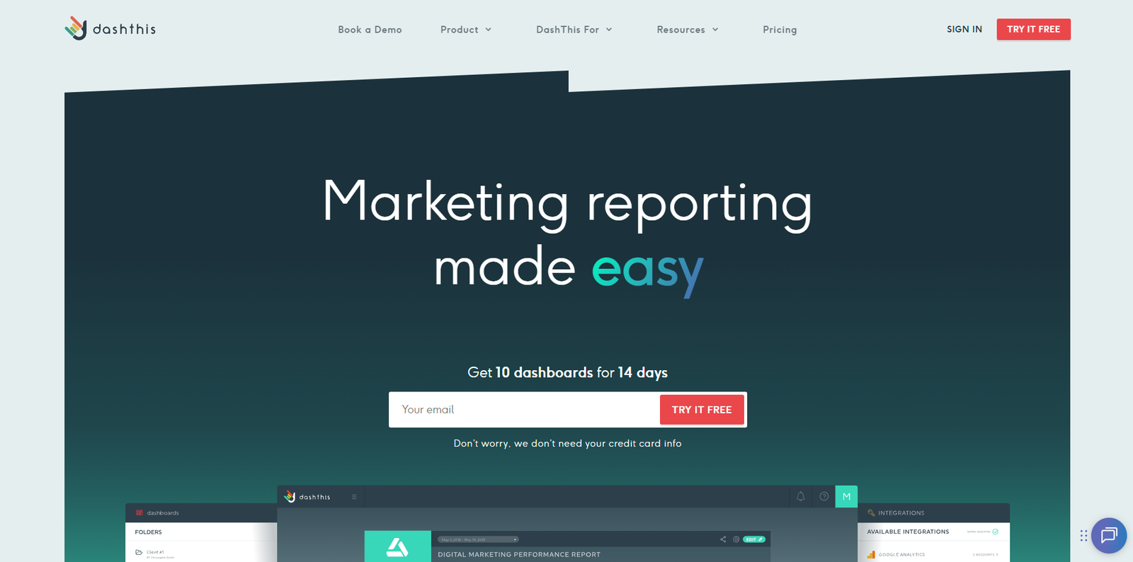 DashThis se connecte à tous vos outils et génère des rapports modernes et stylés automatiquement.
