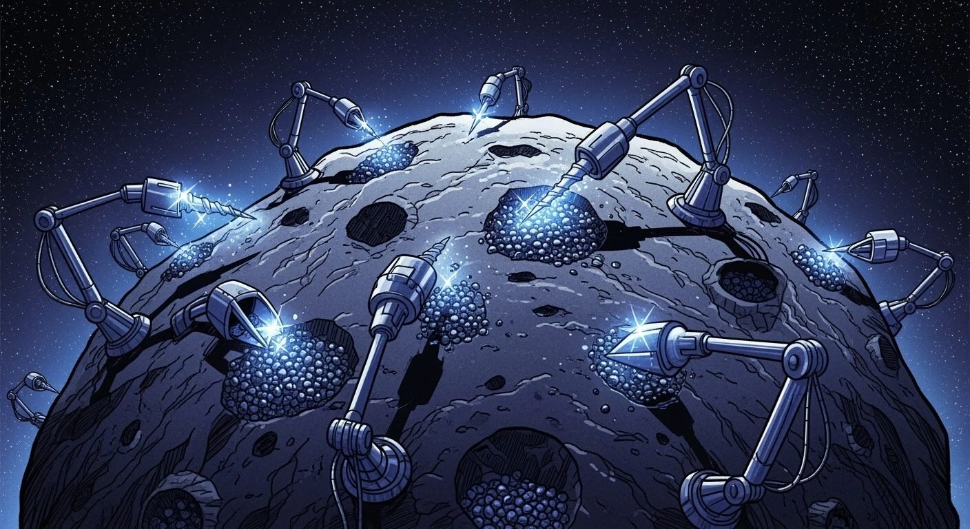 L’exploitation minière des astéroïdes, ou astro-minage, est le processus d’extraction de matières premières à partir des astéroïdes et autres petits corps du système solaire. Contrairement à une idée reçue, l’objectif principal à court et moyen terme n’est pas forcément de ramener massivement des métaux précieux sur Terre. L’enjeu est double et bien plus stratégique.